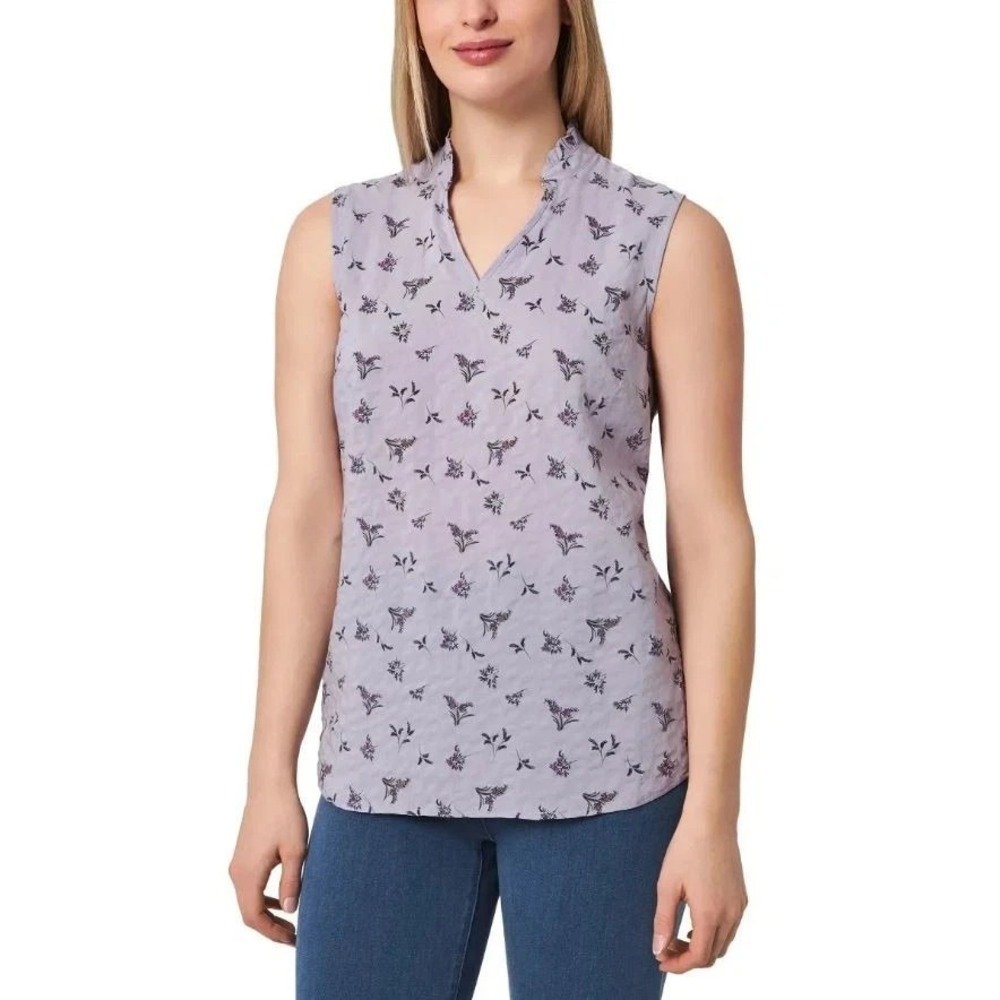 Modern Ambition Ruffle Collar Sleeveless Top Purple Floral Blouse Small NWT